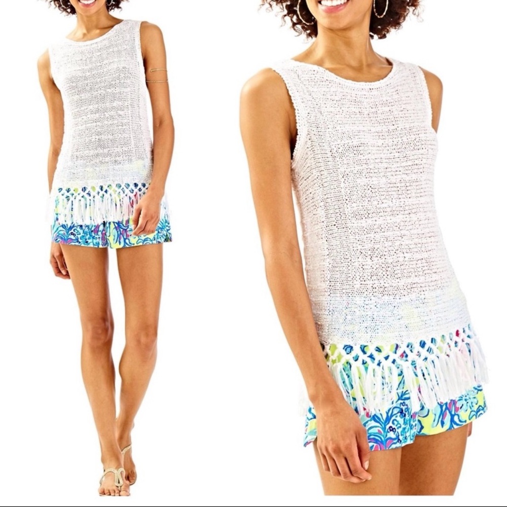 Lilly Pulitzer White Luca Fringe Sweater S | Resort Cruise Sleeveless Knit